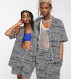 Collusion Unisex Stripe Revere Shirt With Typo Print-multi