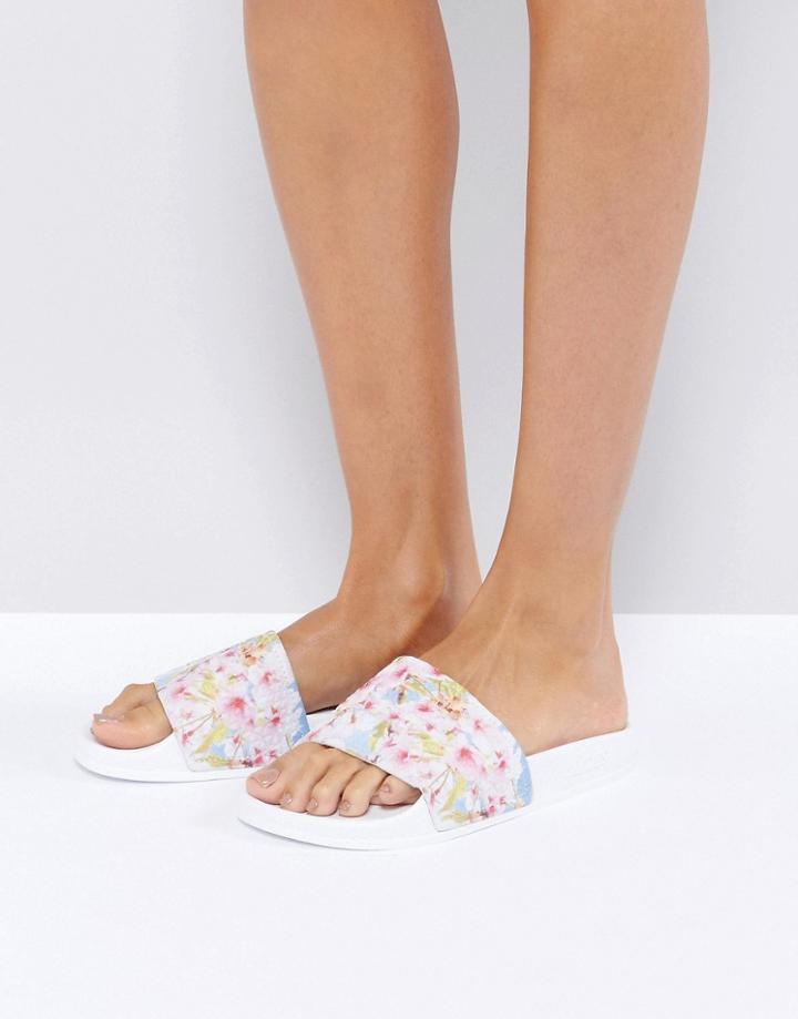 Slydes Honey White Blossom Print Slide Flat Sandals - Multi