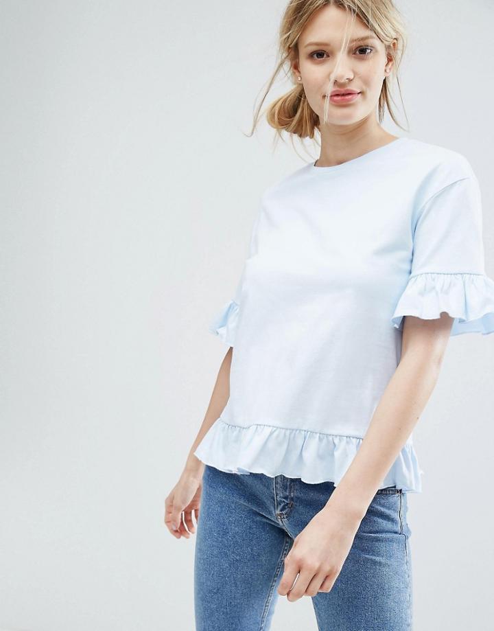 Lost Ink Frill Trim T-shirt - Blue