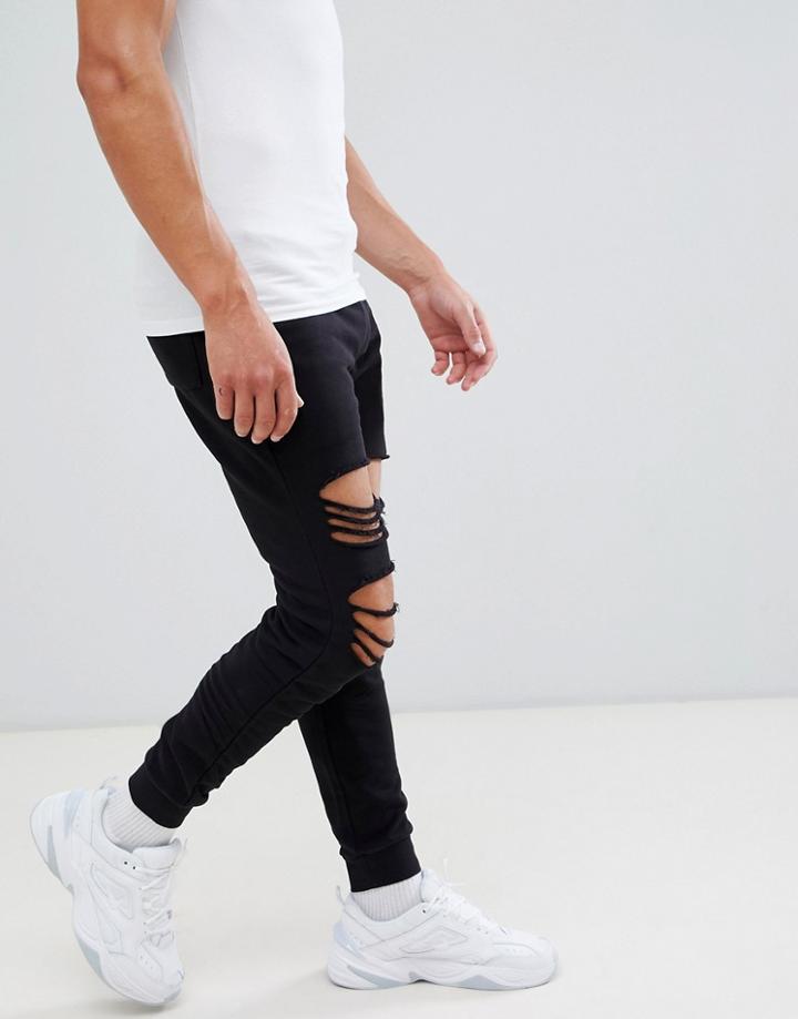 Asos Design Skinny Joggers With Rips - Black