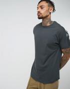 Asos Longline T-shirt In Black With Roll Sleeve And Curved Hem - Black