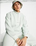 Adidas Originals Trefoil Linear Half Zip Sweatshirt In Beige With Arm Patch-green
