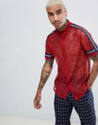 Asos Design Regular Fit Mesh Shirt With Taping In Red - Red