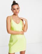 River Island Satin Mini Dress In Lime-green