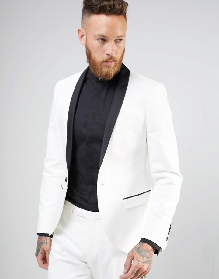 Noose & Monkey Super Skinny Tuxedo Jacket - White