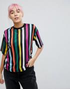 Asos T-shirt In Rainbow Stripe In Boxy Fit - Multi