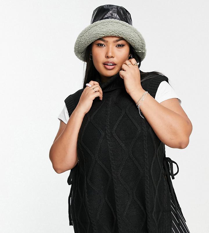 Violet Romance Plus Cable Knit Sweater Vest In Black