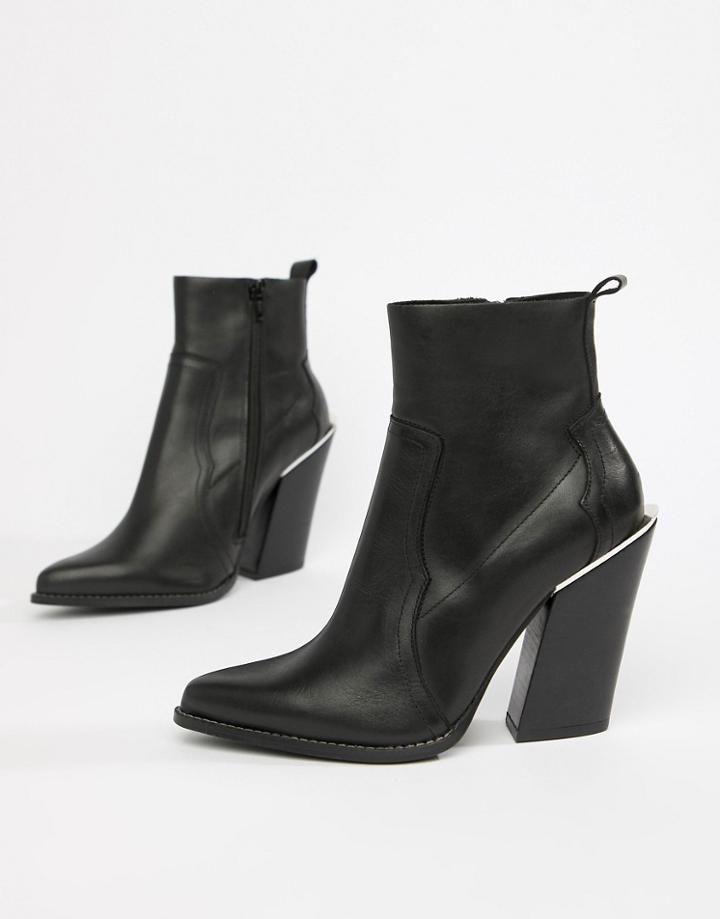 Asos Design Premium Leather Elka Western Ankle Boots-black