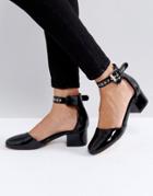 Truffle Eyelet Strap Kitten Heel Wrinkle Patent Shoe - Black