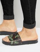 Asos Slide Sandals With Camo Print - Black