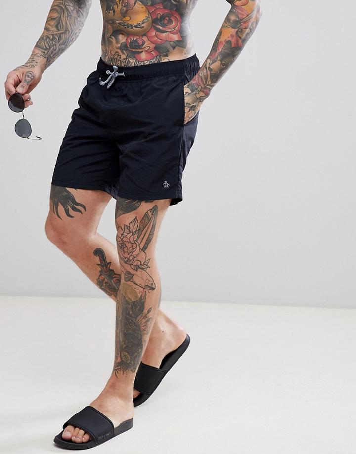 Original Penguin Swim Shorts Slim Fit Small Logo In Black - Black