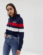 Hollister Cropped Hoodie With Small Chest Logo In Stripe - Navy