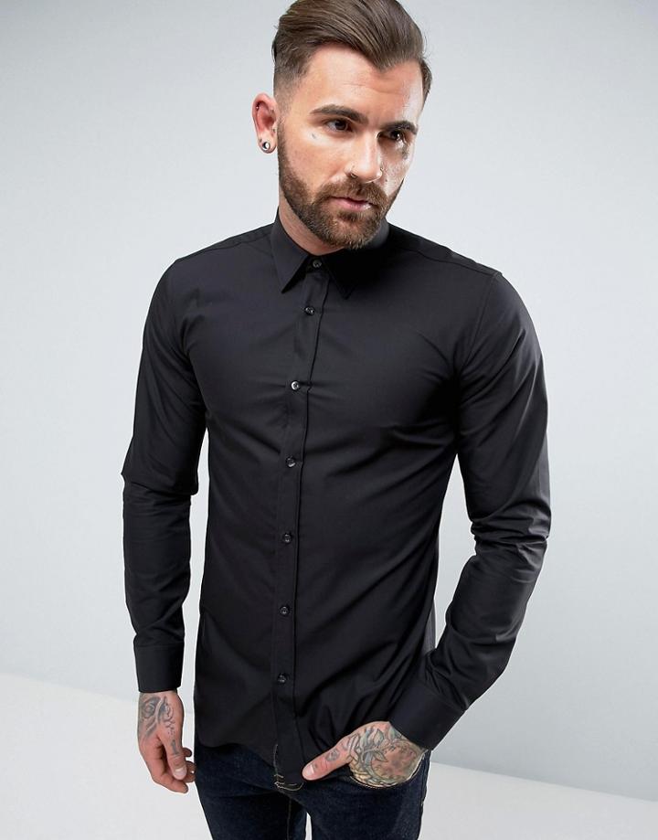 Hugo By Hugo Boss Elisha Slim Fit Basic Poplin Shirt - Black