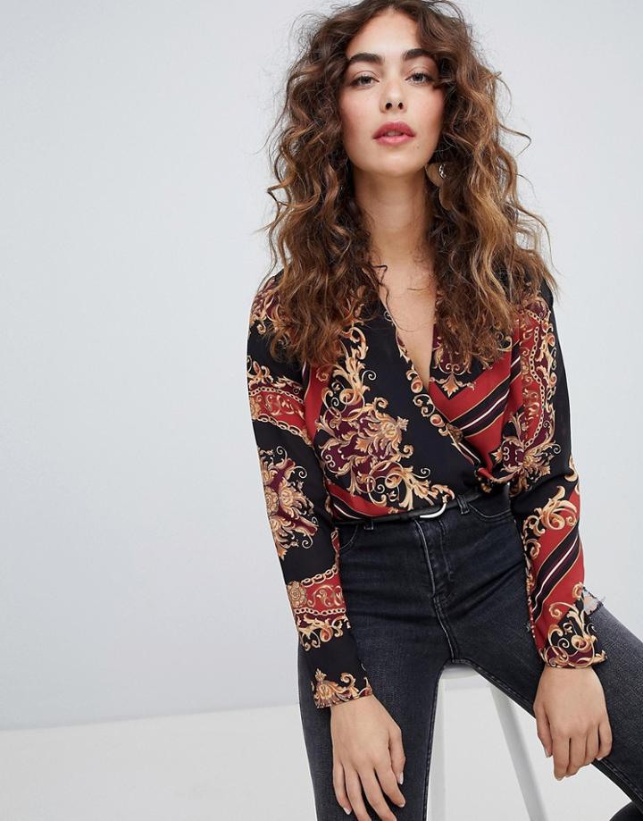 New Look Scarf Print Wrap Body - Black