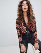 New Look Scarf Print Wrap Body - Black