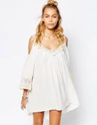 Surf Gypsy Fringe Trim Cold Shoulder Beach Cover Up