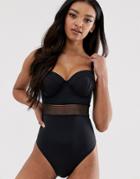 Asos Design Recycled Fuller Bust Exclusive Mesh Insert Underwired Swimsuit In Black Dd-g - Black