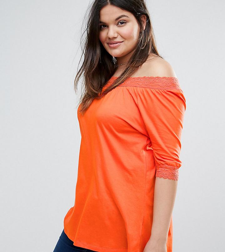 Nvme Plus Bardot Top With Lace Trim - Pink