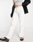 Asos Design Low Rise Baggy Boyfriend Jean In Ecru With Turn Up Hem-white