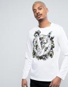 Versace Long Sleeve T-shirt In White With Large Print - White