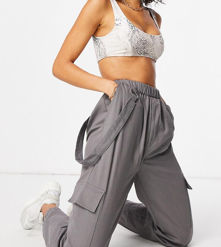 Missguided Tall Cargo Pants In Charcoal-grey