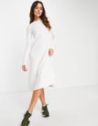 Asos Design Super Soft Long Sleeve Midi Swing Dress In White