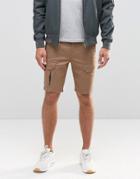Asos Skinny Cargo Shorts With Zips In Light Brown - Ermine