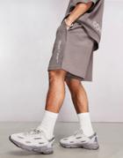 Asos Dark Future Relaxed Shorts In Waffle Fabric With Logo Embroidery In Charcoal - Part Of A Set-gray
