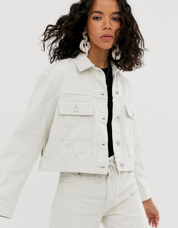 Weekday Cropped Denim Jacket Two-piece In Tinted Ecru - Beige