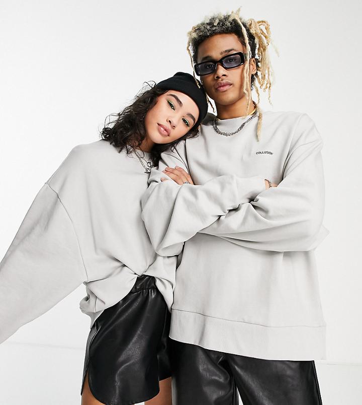Collusion Unisex Oversized Heavyweight Sweatshirt With Print In Stone-neutral