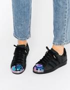 Adidas Originals Black Superstar Sneakers With Holographic Metal Toe C