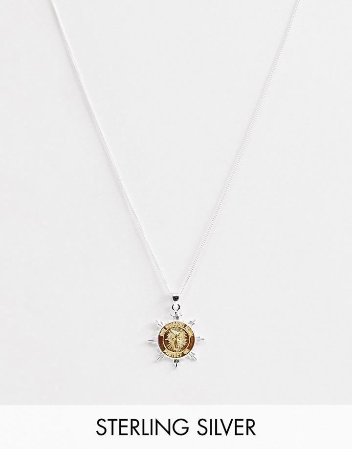 Asos Design Sterling Silver Necklace With Religious Pendant In Mixed Metals - Multi