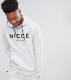 Nicce London Tall Hoodie In Gray With Large Logo - Gray