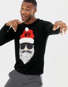 River Island Holidays Sweater With Glitter Santa In Black - Black