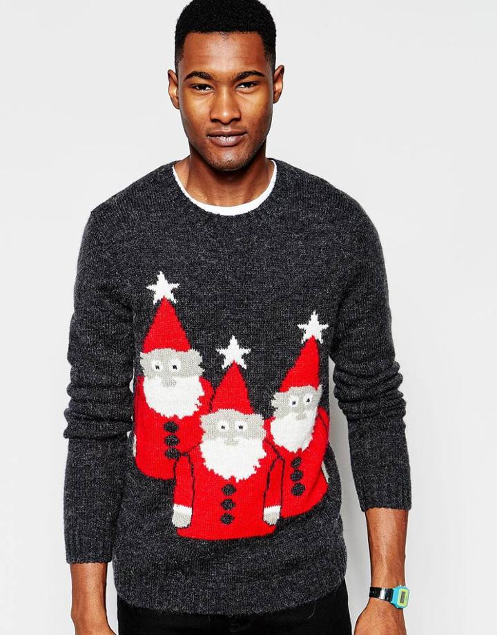Asos Christmas Jumper With Gnomes In Wool Mix - Gray