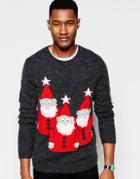 Asos Christmas Jumper With Gnomes In Wool Mix - Gray