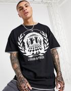Liquor N Poker Oversized Double Layered T-shirt In Black With Greek Print