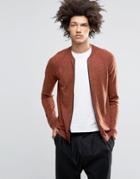 Asos Knitted Bomber In Merino Wool Mix - Orange
