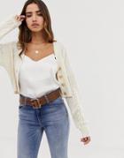 Asos Design Stitch Detail Cardigan With Buttons - Cream
