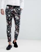 Devil's Advocate Super Skinny Fit Floral Cropped Suit Pants - Black