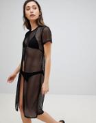 Influence Maxi Split Front Mesh Beach Cover Up - Black