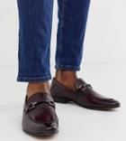 Base London Wide Fit Soprano Bar Loafers In Bordo Leather-red