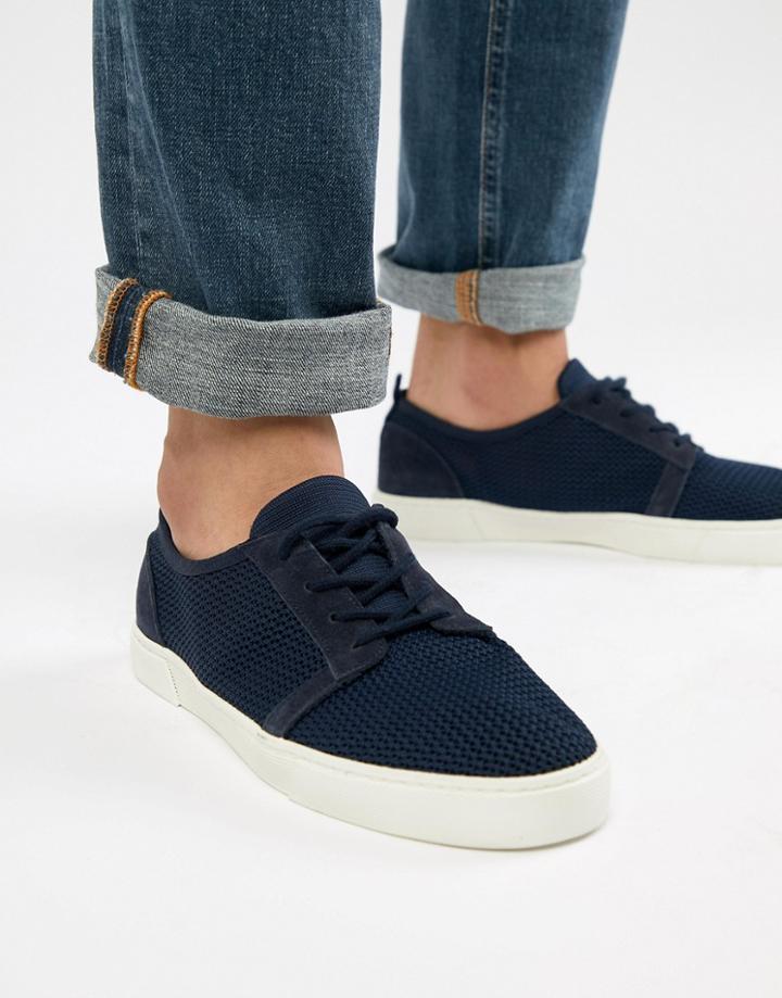Asos Design Lace Up Plimsolls In Navy Mesh - Navy