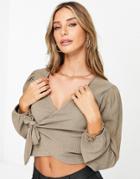 Trendyol Long Sleeve Knitted Wrap Top In Mink-brown