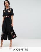 Asos Petite Tea Jumpsuit With Embroidery - Black