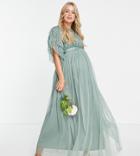 Maya Maternity Embellished Butterfly Sleeve Maxi Dress In Sage Tulle-green