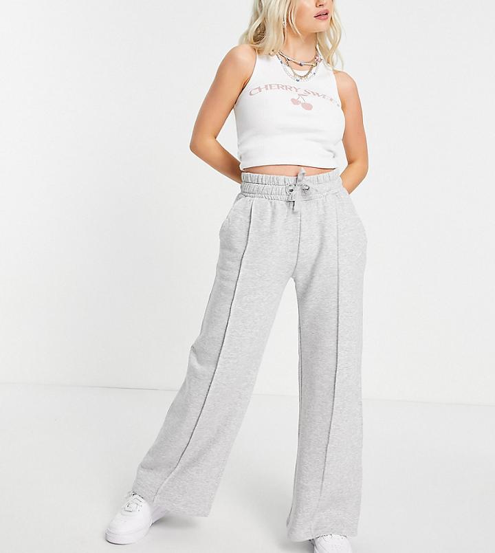 Threadbare Petite Panelled Wide Leg Sweatpants In Gray Heather-grey