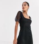 Another Reason Square Neck Mini Dress With Organza Puff Sleeves-black