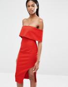 Lavish Alice Deep Bandeau Asymmetric Hem Midi Dress - Red