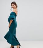 Asos Maternity Premium Bardot Bodycon Pephem Midi Dress-green